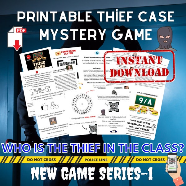Thief Case-Who is the thief in the class?- Escape Room-Unsolved Case-Detective Game-Mystery Game-Crime Solving-Party Game-Printable PDF