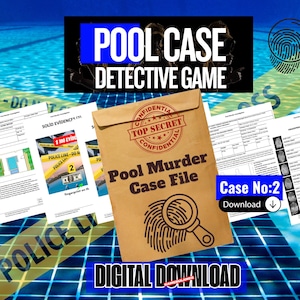 Afdrukbaar moordmysteriespel – Case 2: poolcase | Onopgelost cold case-bestand, True Crime Detective-game, digitale download voor game-avond