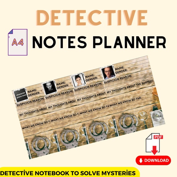 Detective Notes Planner, True Crime Detective Notebook,Printable Notebook, Printable Planner, Unsolved Cases Notes, Mystery Solver-PDF