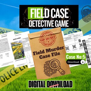 Juego de misterio de asesinato imprimible - Caso 5: Caso de campo / Expediente de caso sin resolver, juego de detectives de crímenes reales, descarga digital para la noche de juegos