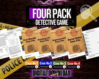 4 - Four Game Pack | Printable Murder Mystery Game - Unsolved Cold Case File, True Crime Detective Game, Digital Download for Game Night