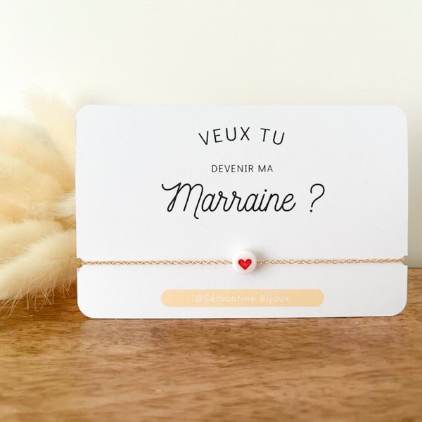 Bracelet marraine Demande marraine Annonce grossesse - Veux tu être ma marraine pour la vie ? - Perle coeur, Acier inoxydable Doré