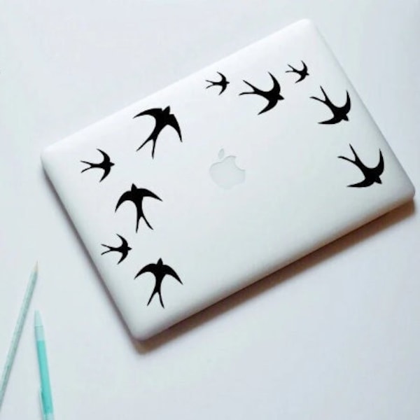 Swallow Laptop Decal, Set of Birds, MacBook decal, Swallow Removable Decal, Computer Decal, Laptop decor, Gold Laptop Decal Inactive