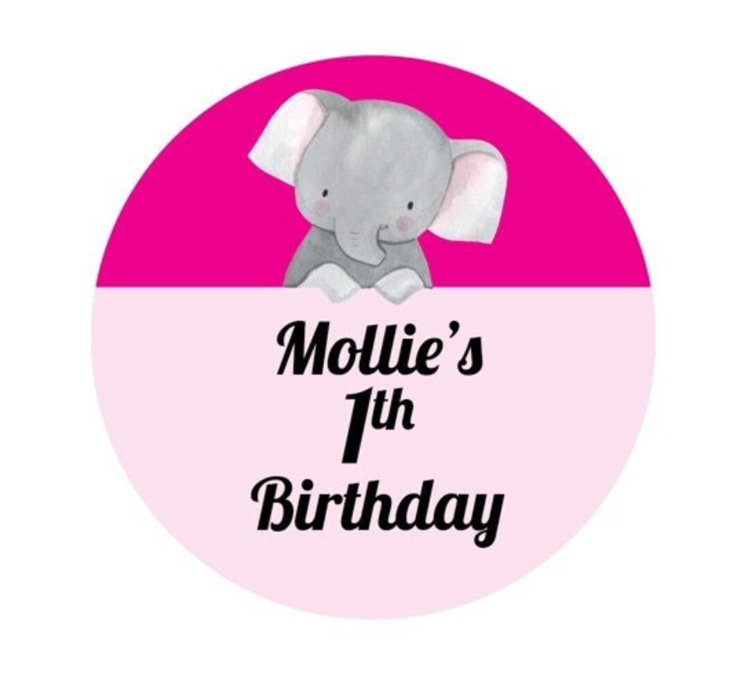 Baby Elephant Birthday Party Stickers, Elephant Labels, Sweet Cone Stickers, Girls, Party Bags