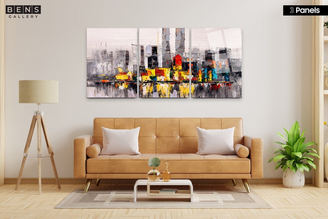 Abstract Wall Painting of A New York City Skyline | Glass Wall Panels ...
