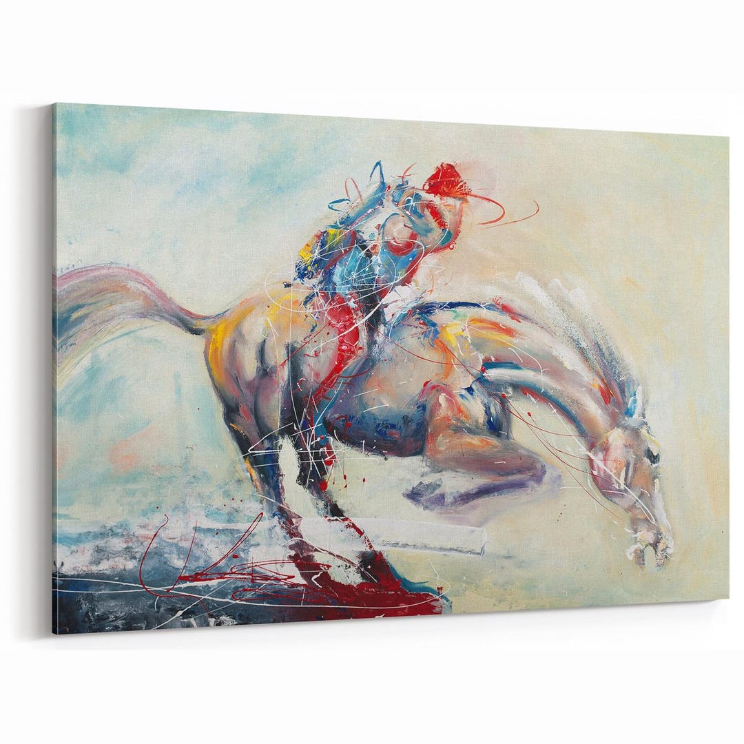 Abstract Wall Art Print | Horse Racing Jockey Colorful Expressionist ...