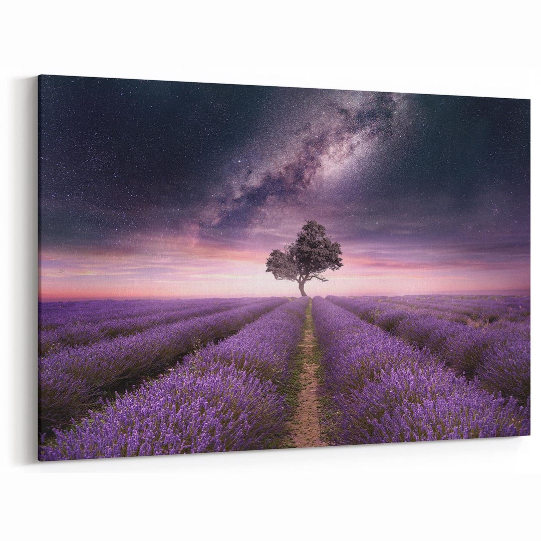 Lavender Field Wall Art Print Starry Night Sky Milky Way Solitary Tree ...