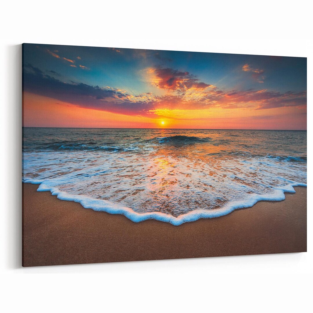 Sunset Beach Wall Art Print | Ocean Waves Canvas | Coastal Photography ...