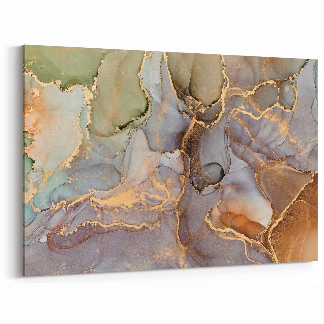 Abstract Wall Art Print | Gold Leaf Fluid Painting Slate Blue Sage ...