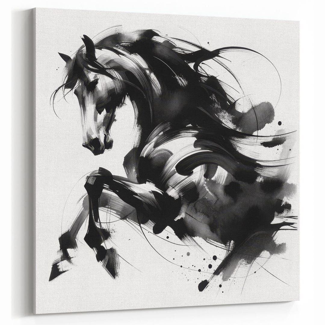 Abstract Horse Art Print | Black White Ink Drawing Brushstroke ...