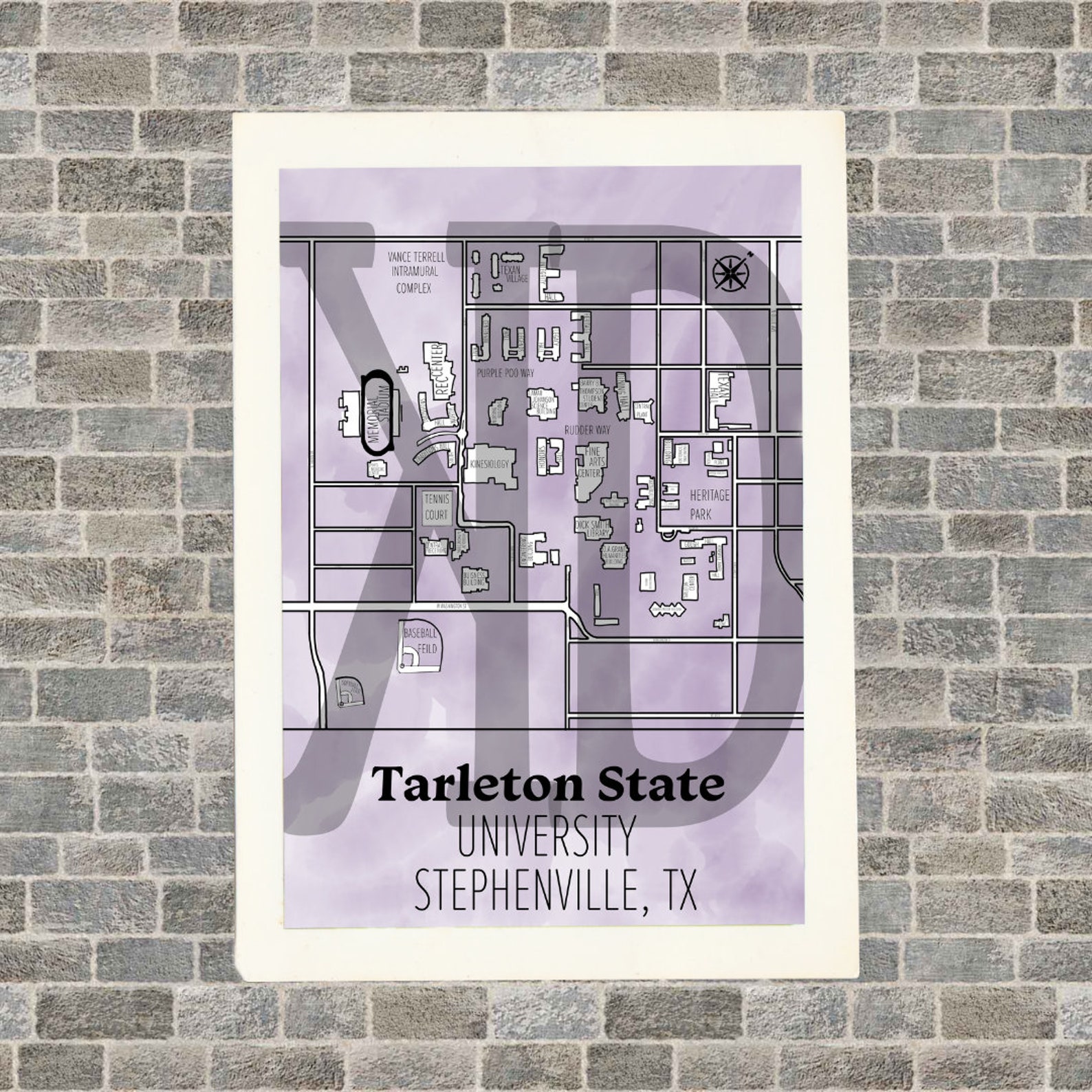 Tarleton Campus Map Etsy UK