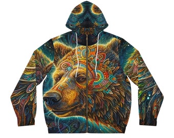 Shamanic Bear Vision Quest Hoodie, Colorful Hoodie, Festival Clothes for Hippies and Ravers, Transcendental Clothes, Festival