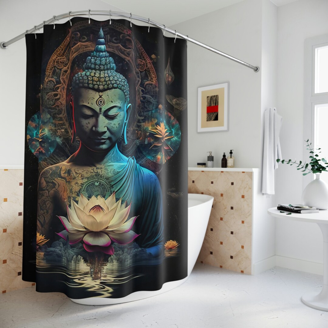 Zen Buddhist Pink Lotus Flower and Water Ripples Shower Curtain Witchy