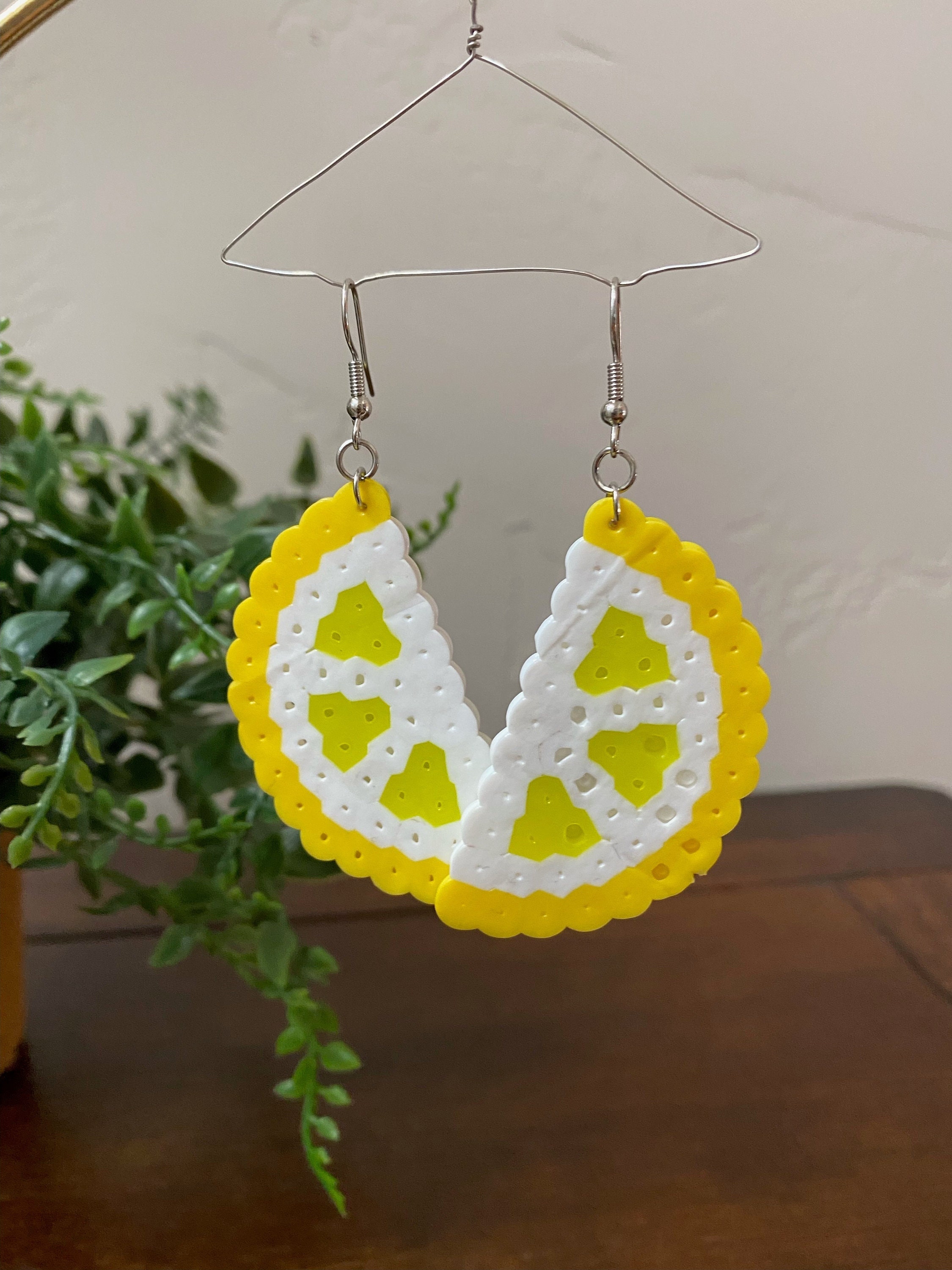 Lemon Slice Earrings Perler Beads Summer Etsy