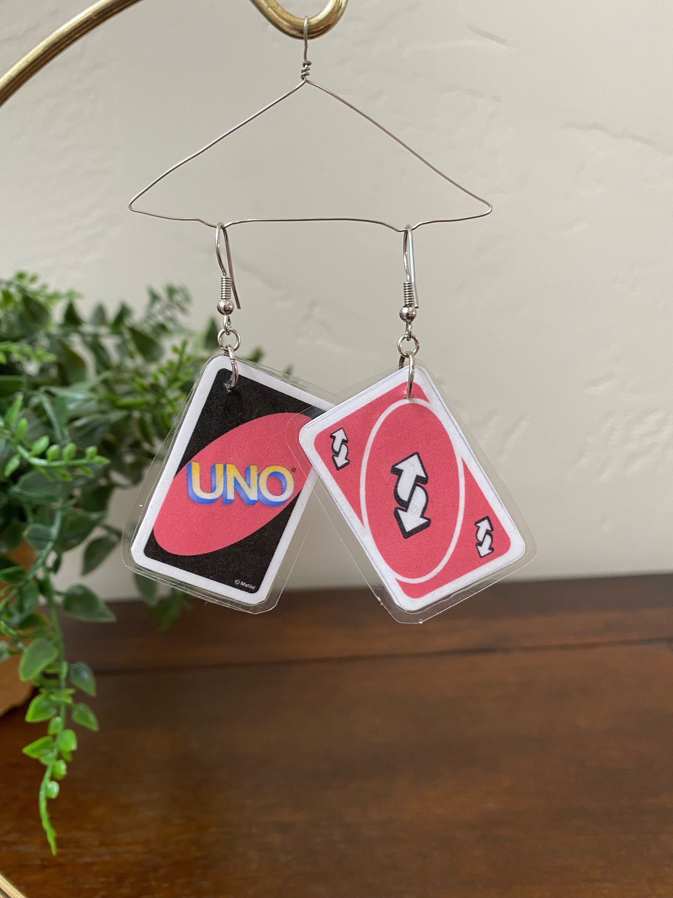 red uno reverse card earrings - Depop