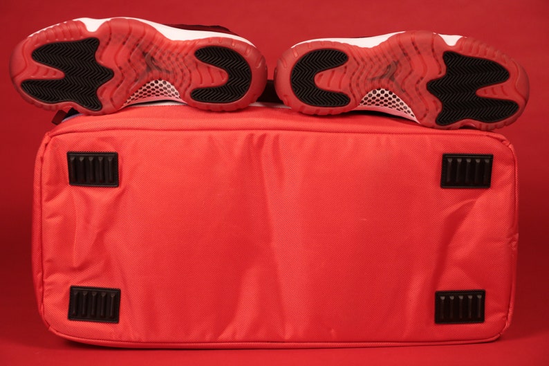 sneaker duffle bag tsa approved matching jordan bred 11s
