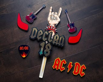 Rock Band Cake Topper Set | Personalized Rock & Roll Birthday Cake Decorations | Guitar Music Theme Cake Charms