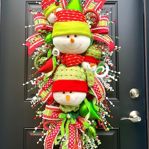Snowman Swag, Snowman Decor, Winter Wreath, Snowman Wreath,  Red, Green and White Snowman, Snowman Wreath, Snowman Christmas Wreath