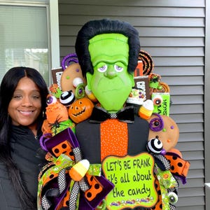 Halloween Wreath, Frankenstein Halloween Wreath, Halloween Monster Wreath, Frankenstein Decorations, Monster Mesh Wreath