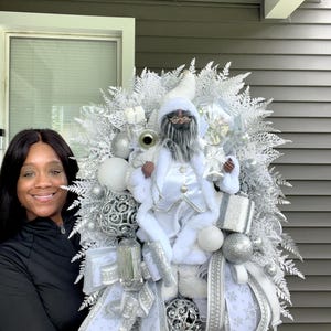 Santa Wreath, African-American Santa, Santa Decor, Glam Christmas Wreath, African American Christmas Wreath, Winter wonderland Wreath