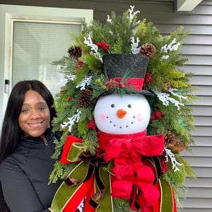 Snowman Wreath for Front Door, Christmas Wreaths Front Door, Farmhouse Christmas Wreath, Holiday Wreaths, Snowman Decor, Winter Wreath