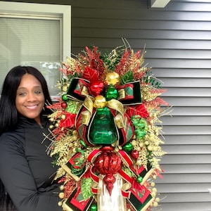 Glam Christmas Wreath, Red and Green Christmas Decor, Nutcracker Christmas Wreath, Front Door Christmas Wreath
