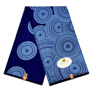 Blue Ankara Fabric: African Wax Print Cotton for Sewing, Crafts, Quilts, Headwraps & More | Geometric Concentric Circle Pattern