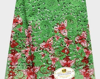 Green Floral Guipure Lace Fabric: Embroidered Wedding Lace By The Yard