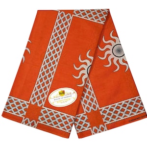 Orange White Dutch Wax Print Fabric: Veritable Hollandais Cotton