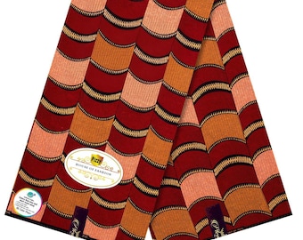 Wein & Pfirsich Afrikanischer Ankara-Stoff: Geometrischer Wax Print | Material aus 100% Baumwolle