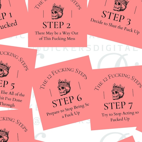 The 12 Fucking Steps of AA, Al-Anon - Alcoholics Anonymous - Recovery - Digital Planning Stickers