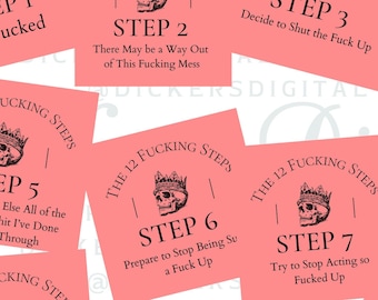 The 12 Fucking Steps of AA, Al-Anon - Alcoholics Anonymous - Recovery - Digital Planning Stickers