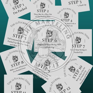 The 12 Fucking Steps of AA, Al-Anon - Anonieme Alcoholisten - Herstel - Digitale planningsstickers - lichtgrijs