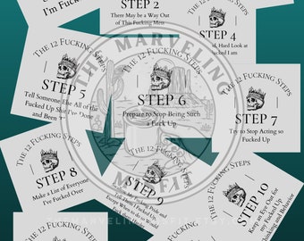 The 12 Fucking Steps of AA, Al-Anon - Alcoholics Anonymous - Recovery - Digital Planning Stickers - Light Gray