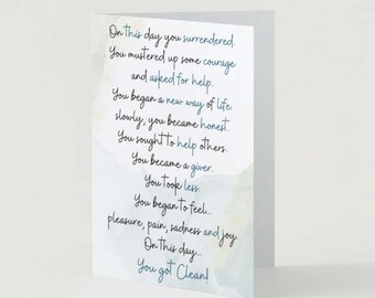 Clean Birthday Greeting Card - 12 Step Recovery Gift - Anonymous - Celebrate Time in Recovery - Card and Envelope - Journey - Love Gifts