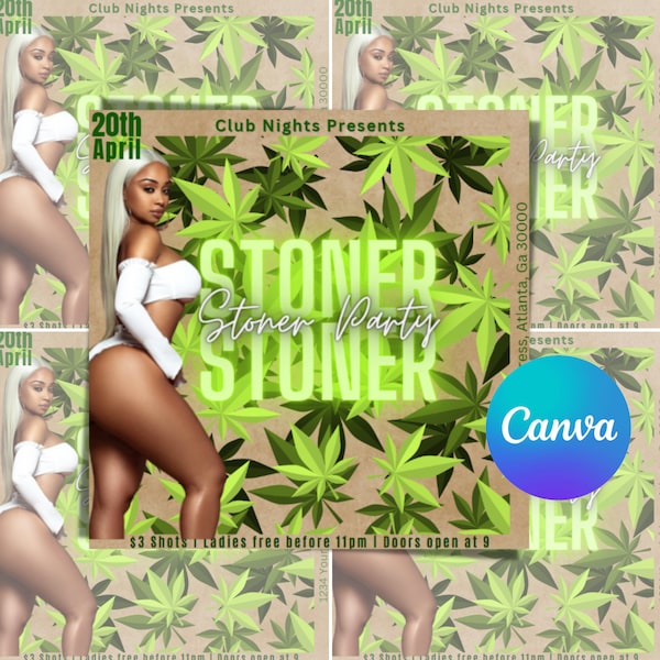 Weed Party Flyer | 420 Flyer | Cannabis Party Flyer | Party Flyer | Canva Template