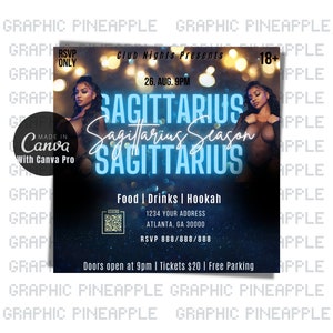 Sagittarius Party Flyer, Night Club Party Flyer, Canva PRO Template, DIY Template