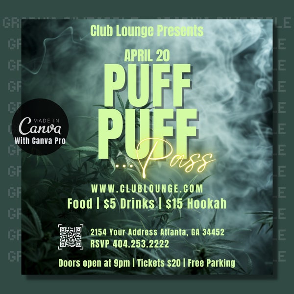 420 Flyer, Cannabis Party Flyer, Canva Template, Party Flyer Invite, Event Flyer