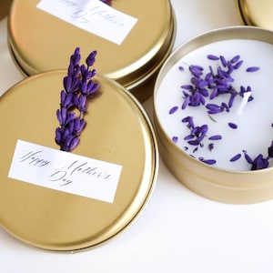 Personalized Wedding Favor Candle: Scented Soy Wax, Dried Flower Tin