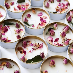 Wedding Favors/ Bulk for Guests / Blush Floral Candle Favors / bridal shower favors/ Personalized Wedding Favors / Gold Tin Candles