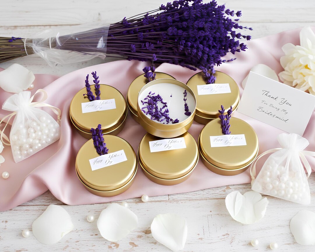 Personalized Tin Candle With Dried Flowers, Wedding Favor, Baptism ...