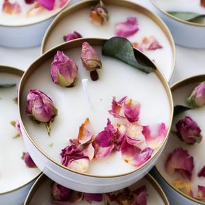 Personalized Tin Candle Favors: Dried Flowers, Wedding, Shower Gifts