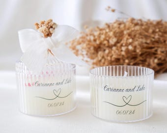 Personalisierte Hochzeitskerze, Sojawachs in Eleganten Gläsern mit Glas-Optik und schwarzem Satinband