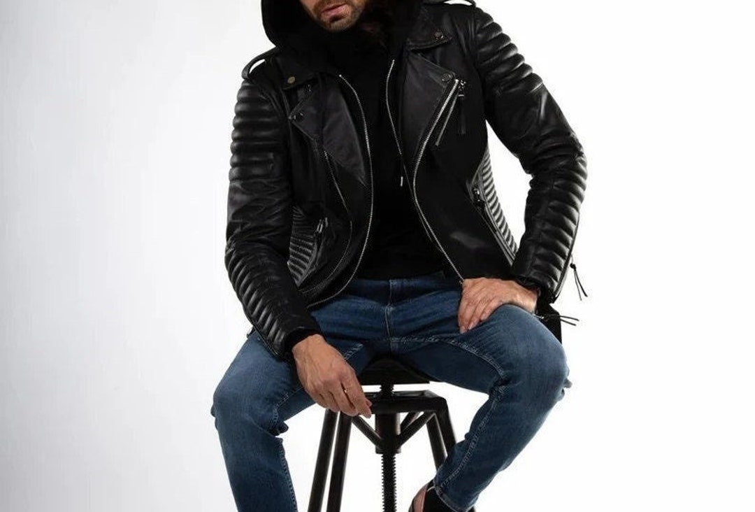 Men Black Genuine Lambskin Leather Quilted Slim Fit Biker - Etsy