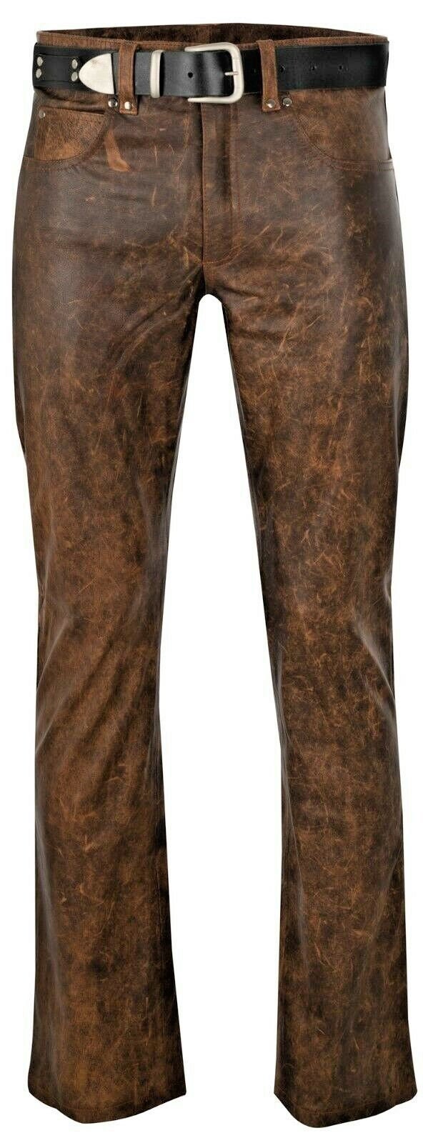 Handmade Men's Brown Wax Leather Biker Pant, Men Brown Distressed Wax ...