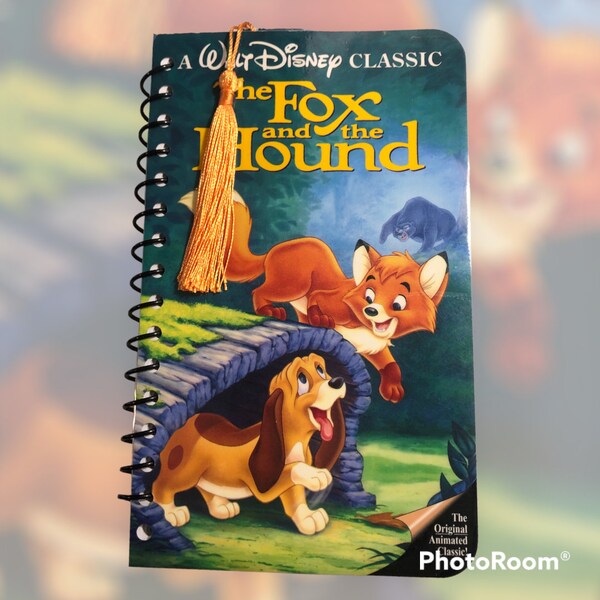 The Fox and the Hound - Vintage VHS Journal, Notebook, Disney Autograph Book, Upcycled, Lined or Blank, Spiral Bound