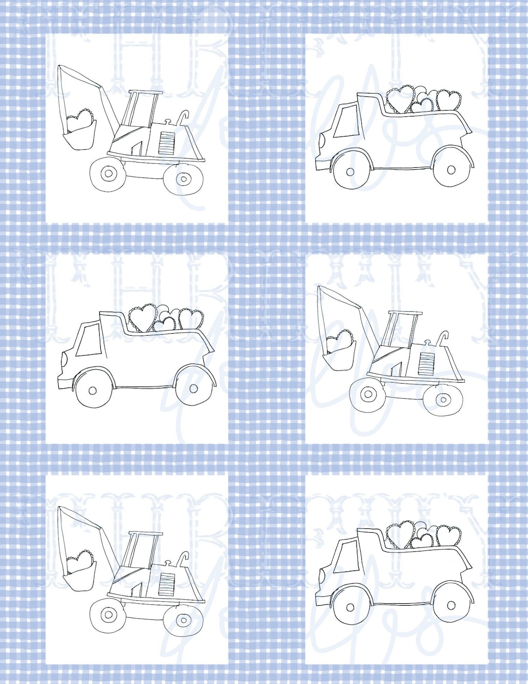 Printable Valentine's Day Cards Coloring Page Construction Trucks