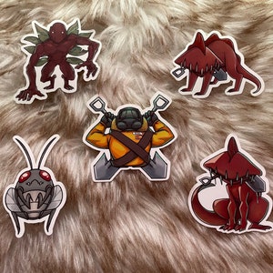 Lethal Company Stickers Vol. 1 (Hoarding Bug, Eyeless Dog, Bracken, Worker w/ shovel)