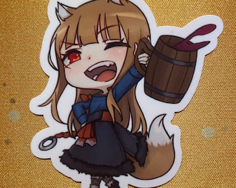 Wolf Girl Holo Drink Pose Anime Sticker