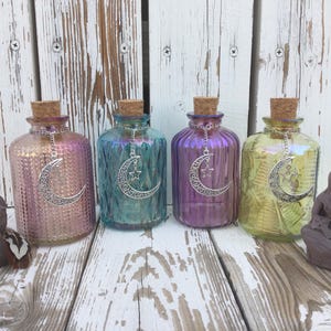 Moon Water Bottle, Iridescent Glass Bottles, Witch Bottle, Glass Jar,Potion Bottle, Ritual Tools, Full Moon Water Bottle, Witchcraft, Jar